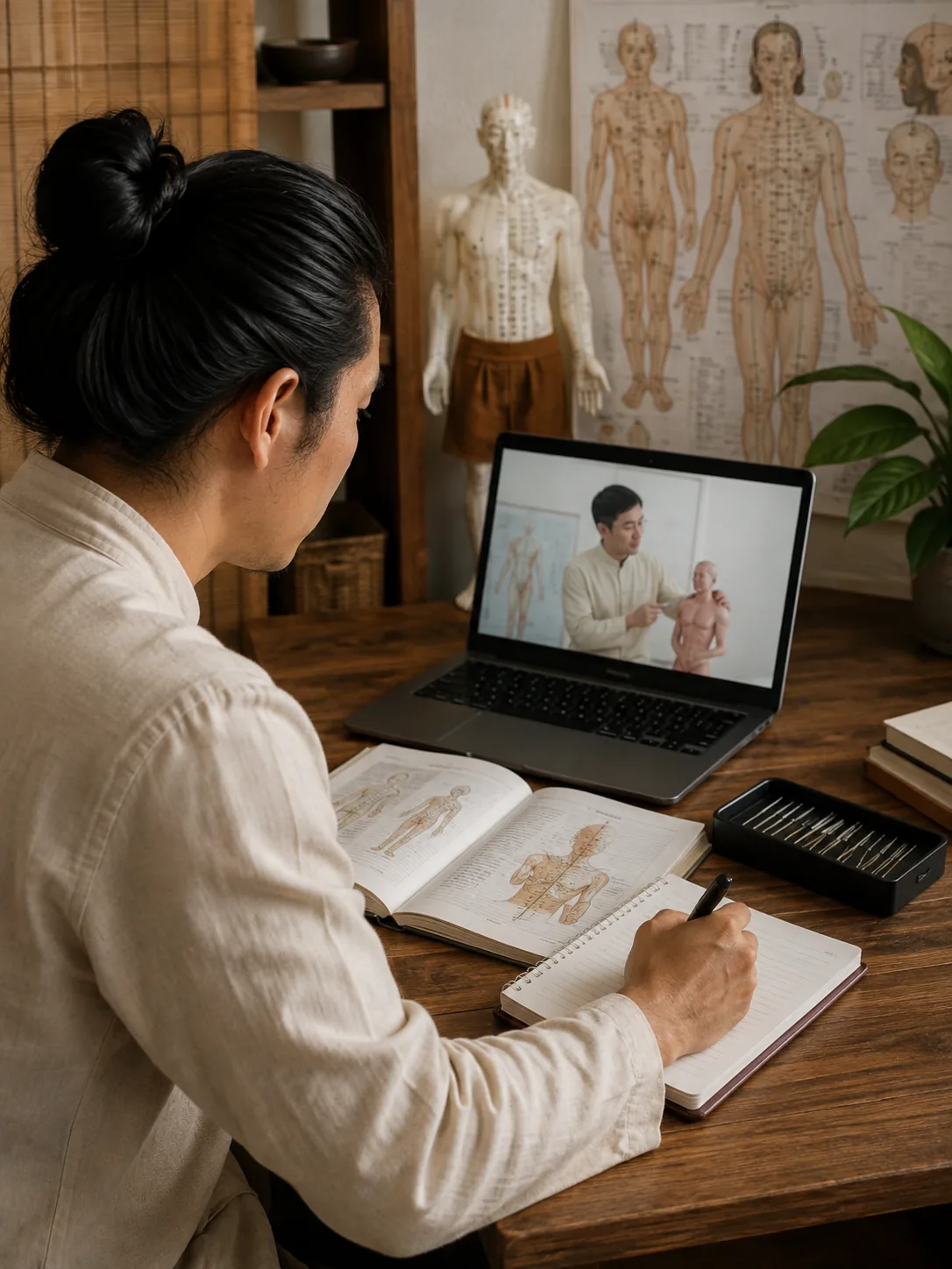 Profesional de la salud estudiando online el material del curso de preparación para el examen MINSAL.
